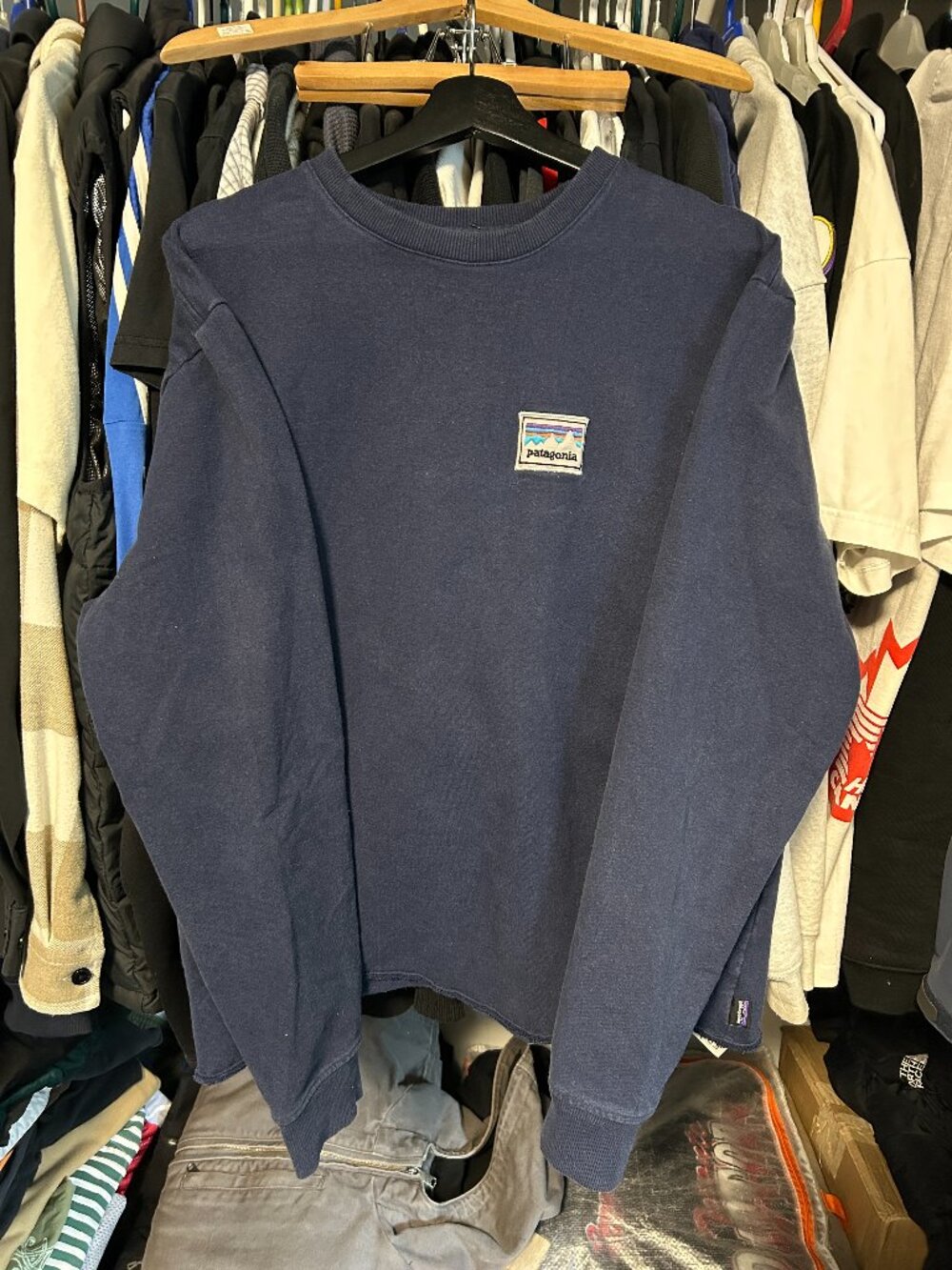 Patagonia Navy Blue Outdoor Hiking Crewneck - Size XL Fit L